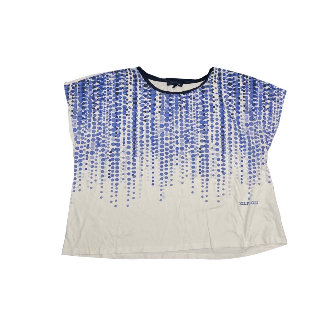 Tommy Hilfiger Blue Polka Dot Blouse Plus Size 3X Cotton Nautical Coastal Casual