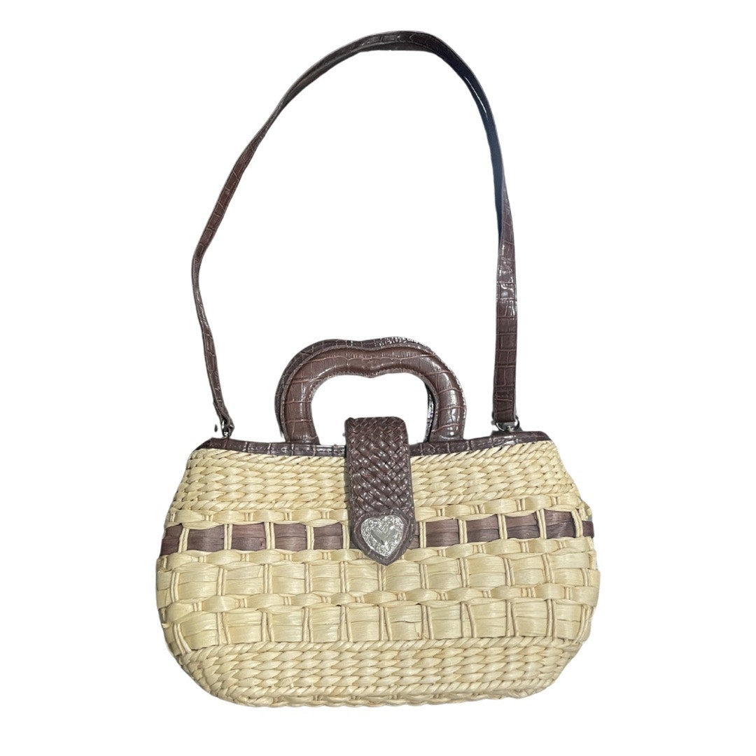 Straw Raffia Wicker Two Tone Handbag Silver Heart Detail Closer and Tag Western