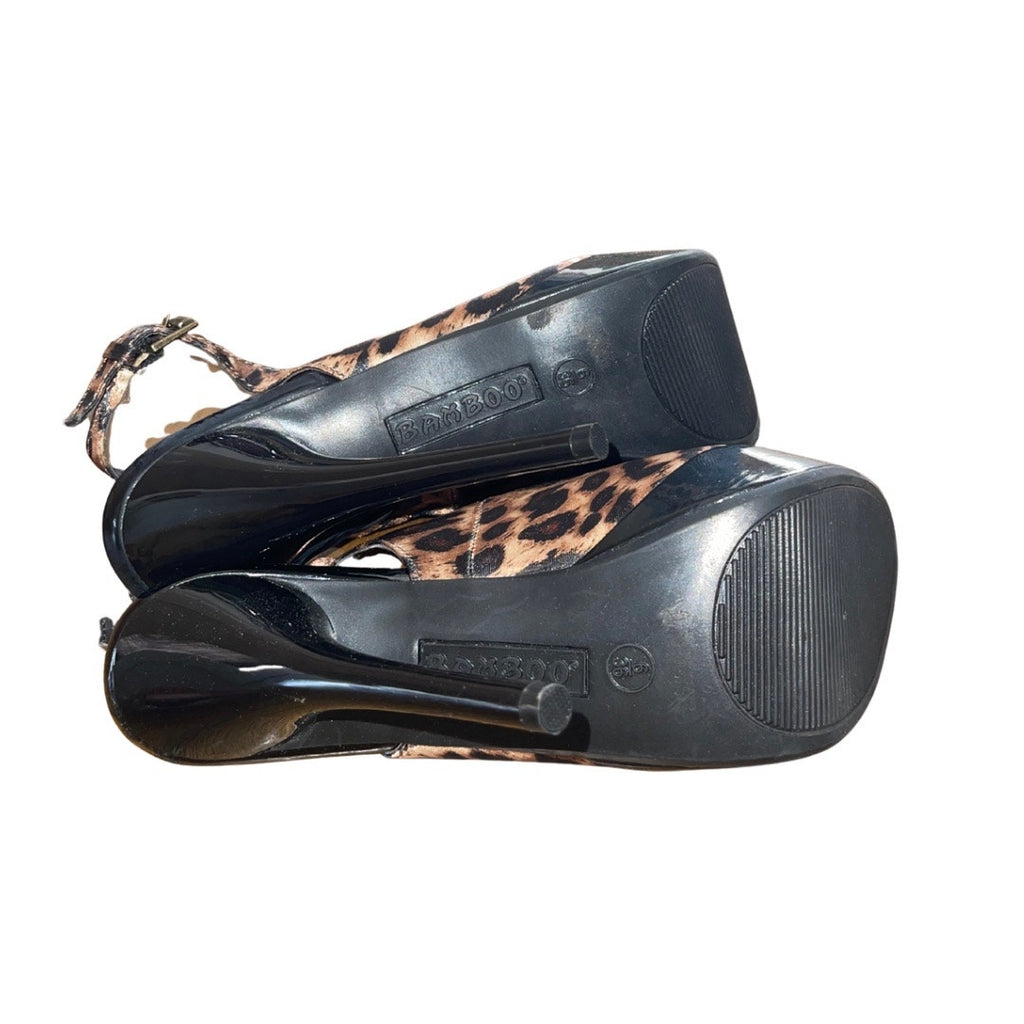 Bamboo Margarita Leopard Cheetah Slingback Heel Platform Pumps Size 6 Stiletto