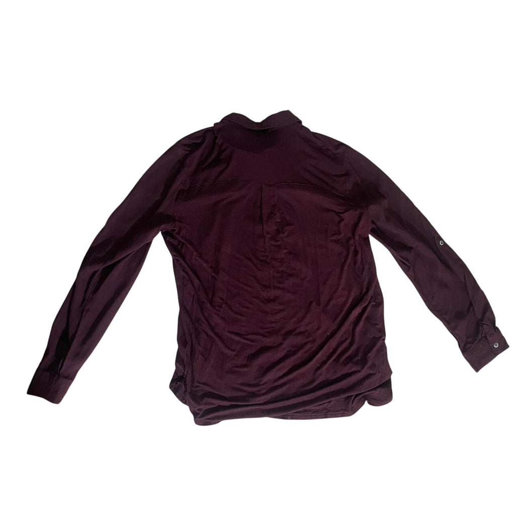 Women's Bass & Co. Burgundy Long-sleeved Button Up Blouse
