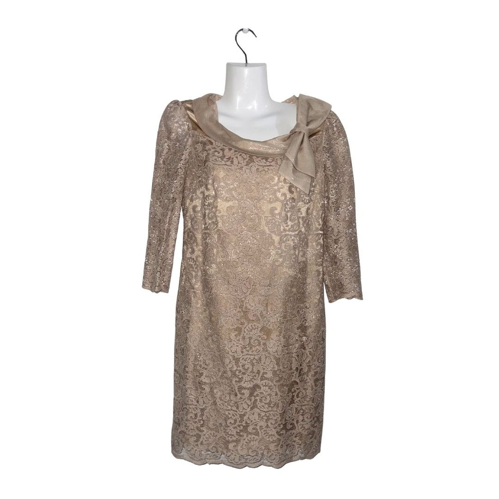 Lancy From 25 Collection Champagne Gold Lace Overlay Cocktail Wedding Prom Dress