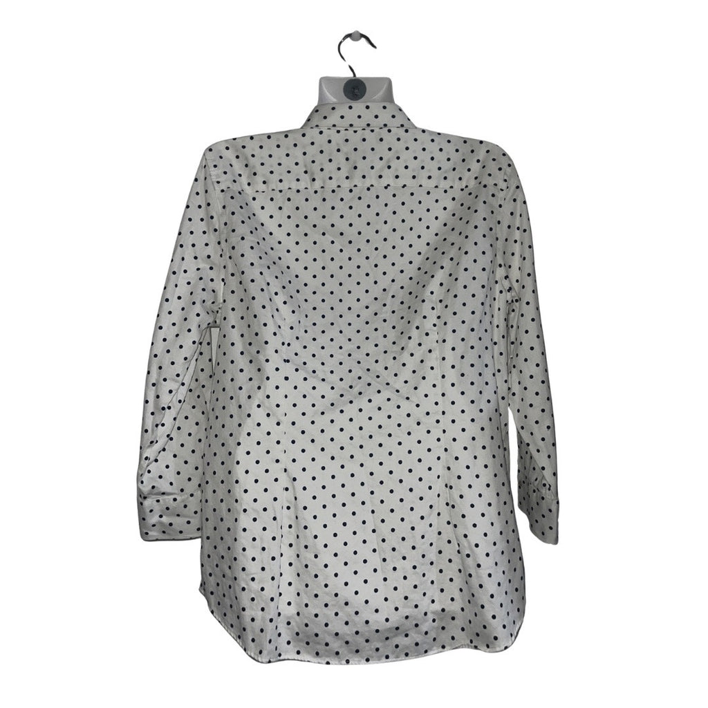 CHAPS Ralph Lauren Women's Button Up Navy Blue Polka Dot Long Sleeve Shirt Large