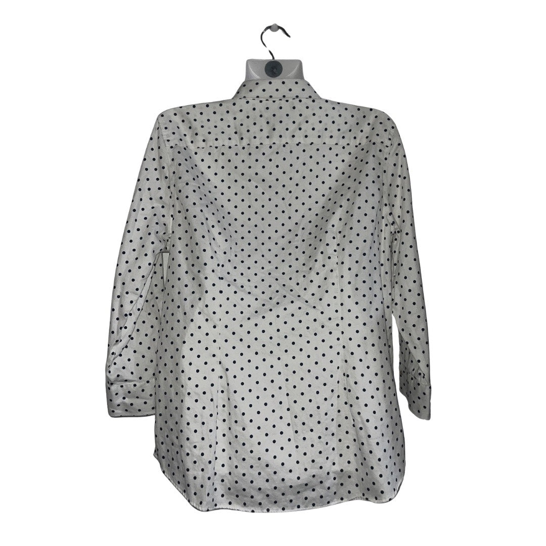 CHAPS Ralph Lauren Women's Button Up Navy Blue Polka Dot Long Sleeve Shirt Large