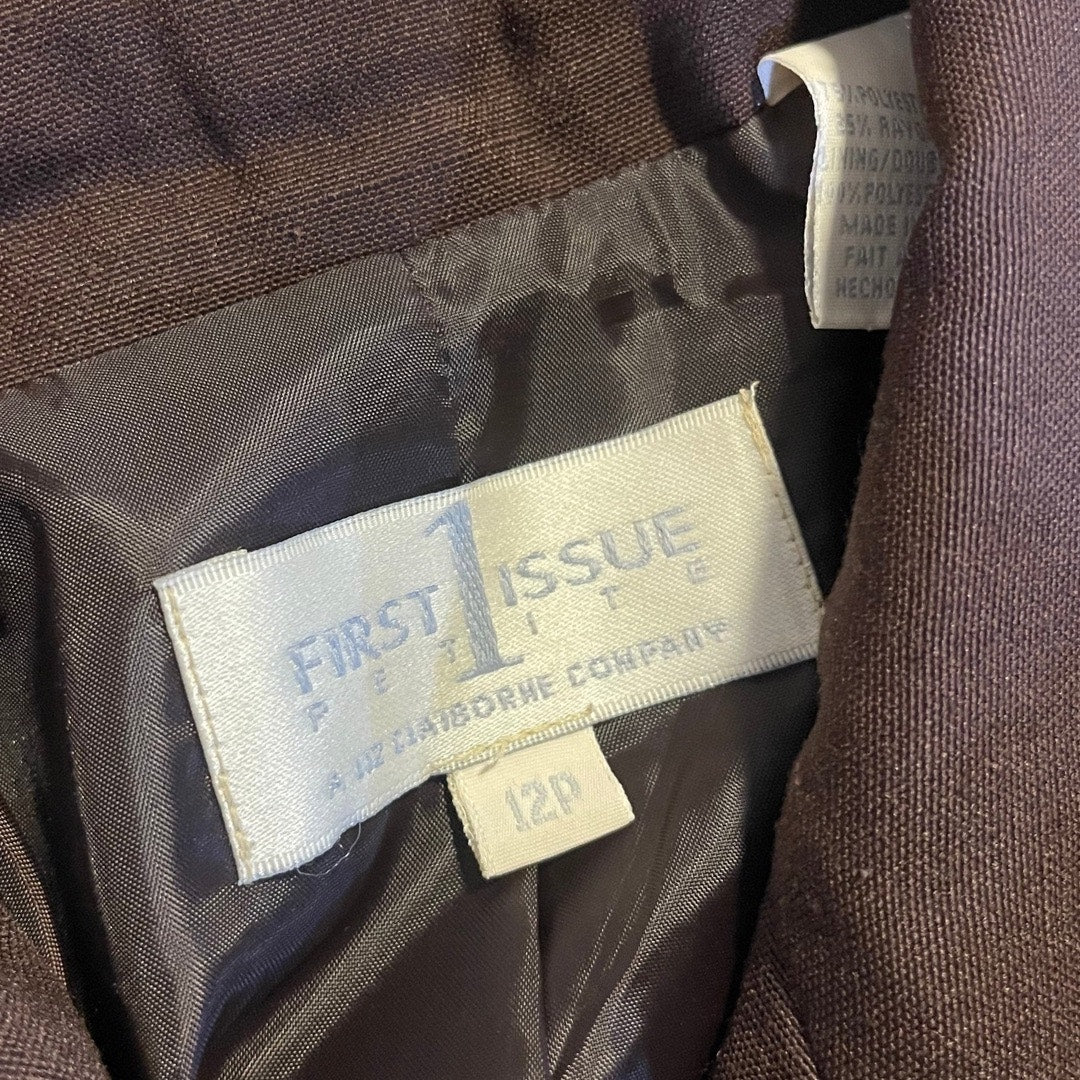 First Issue Liz Claiborne Company Vintage Brown Tie Waist Blazer SZ 12P Career