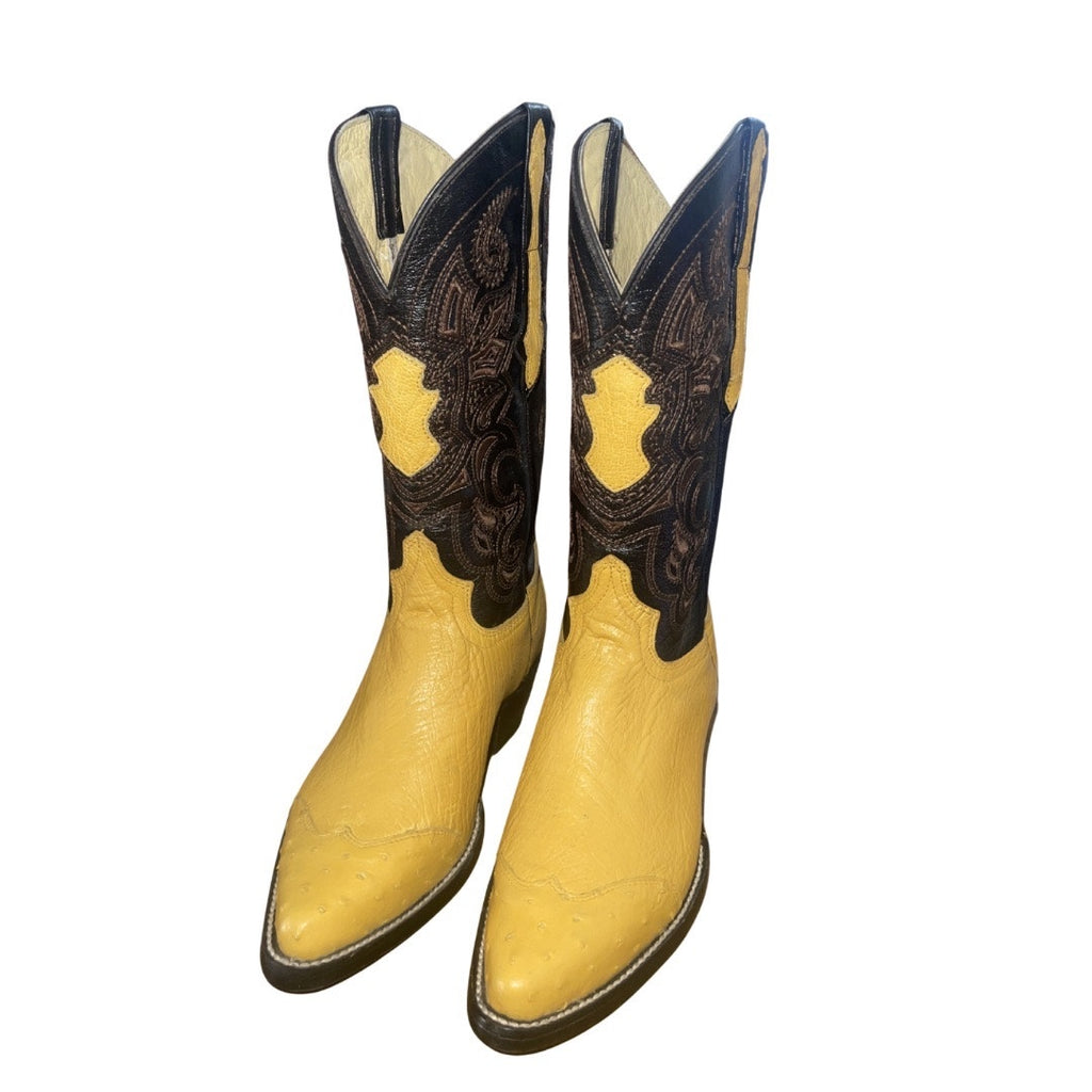 El General Western Cowboy Leather Boots Two Toned Embroidered Shaft 7 Rodeo NEW