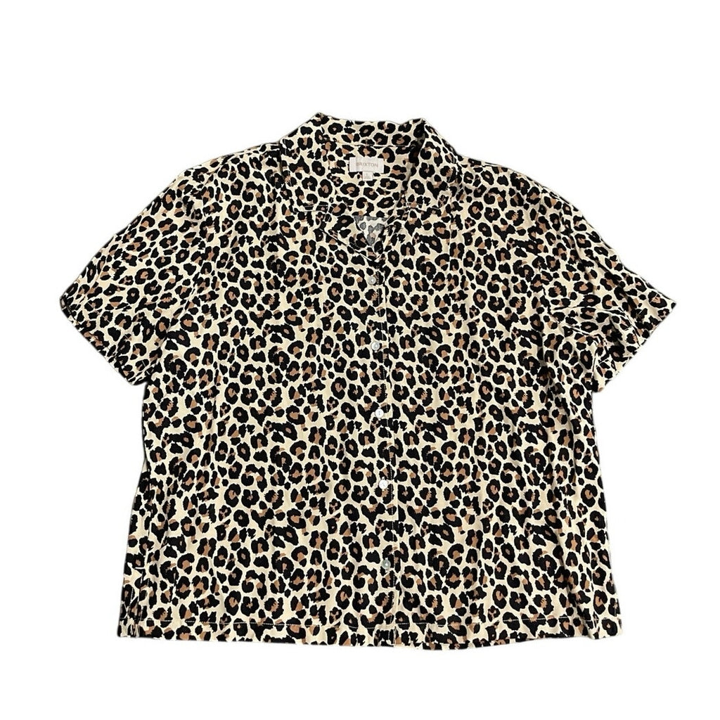 Brixton Animal Print Short Sleeve Button Up Boxy Camp Shirt SZ Large Relaxed Fit