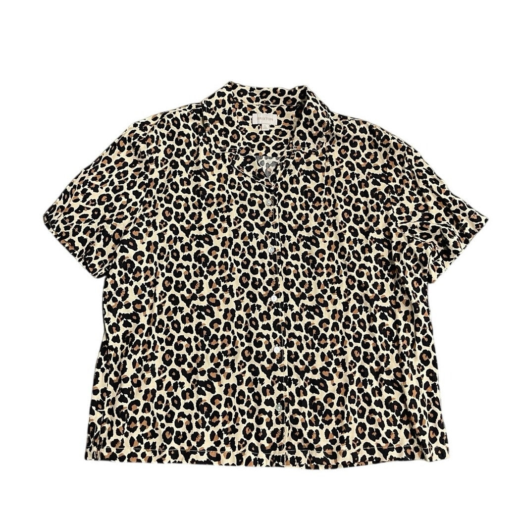 Brixton Animal Print Short Sleeve Button Up Boxy Camp Shirt SZ Large Relaxed Fit