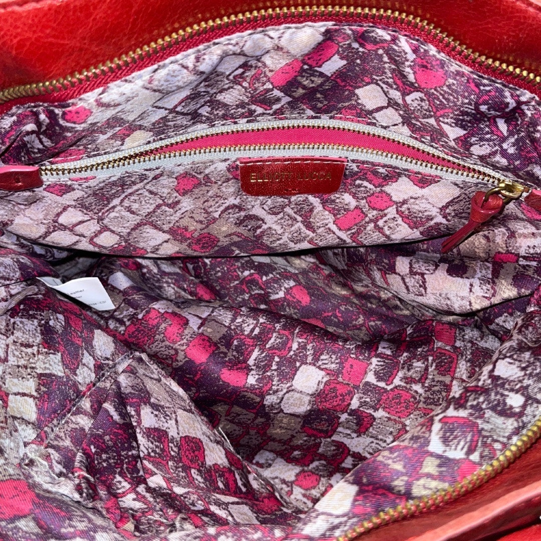 Elliott Lucca Dome Satchel Bag Red Genuine Leather Crossbody Purse