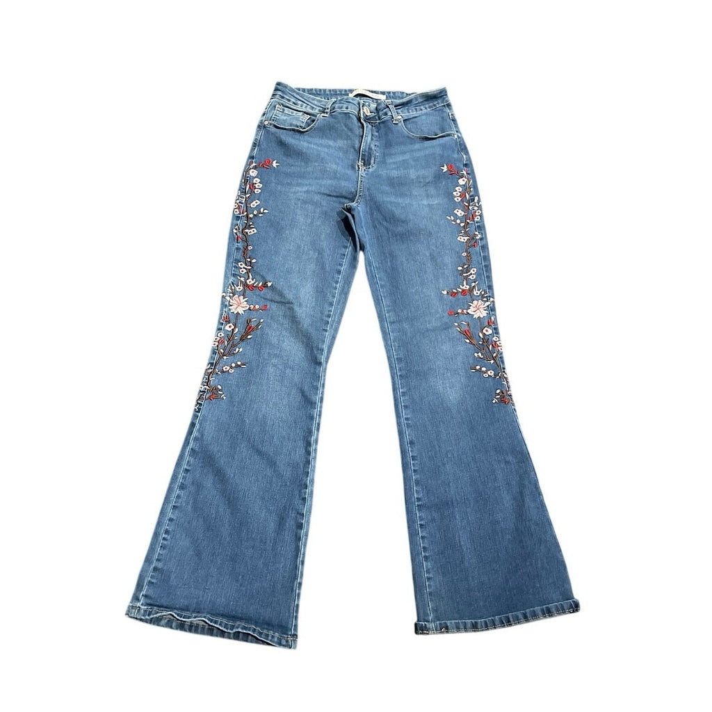 9th & Main Floral Embroidered Flare Jeans SZ 14 Bohemian Y2K Festival Western