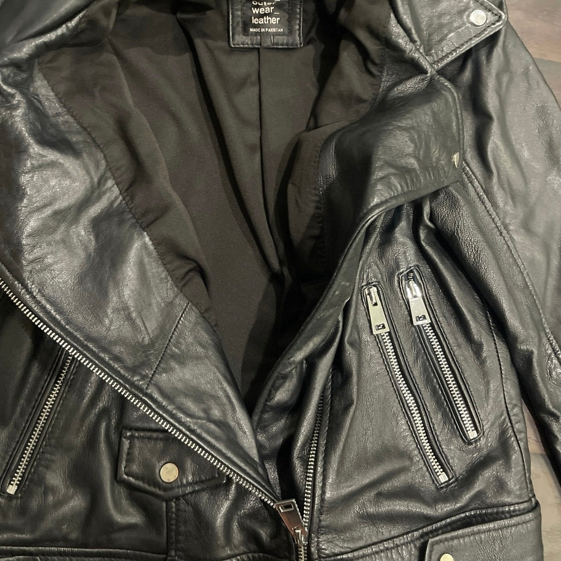 ZARA Trafaluc Outerwear Classic Black Leather Cropped Moto Biker Jacket SZ M