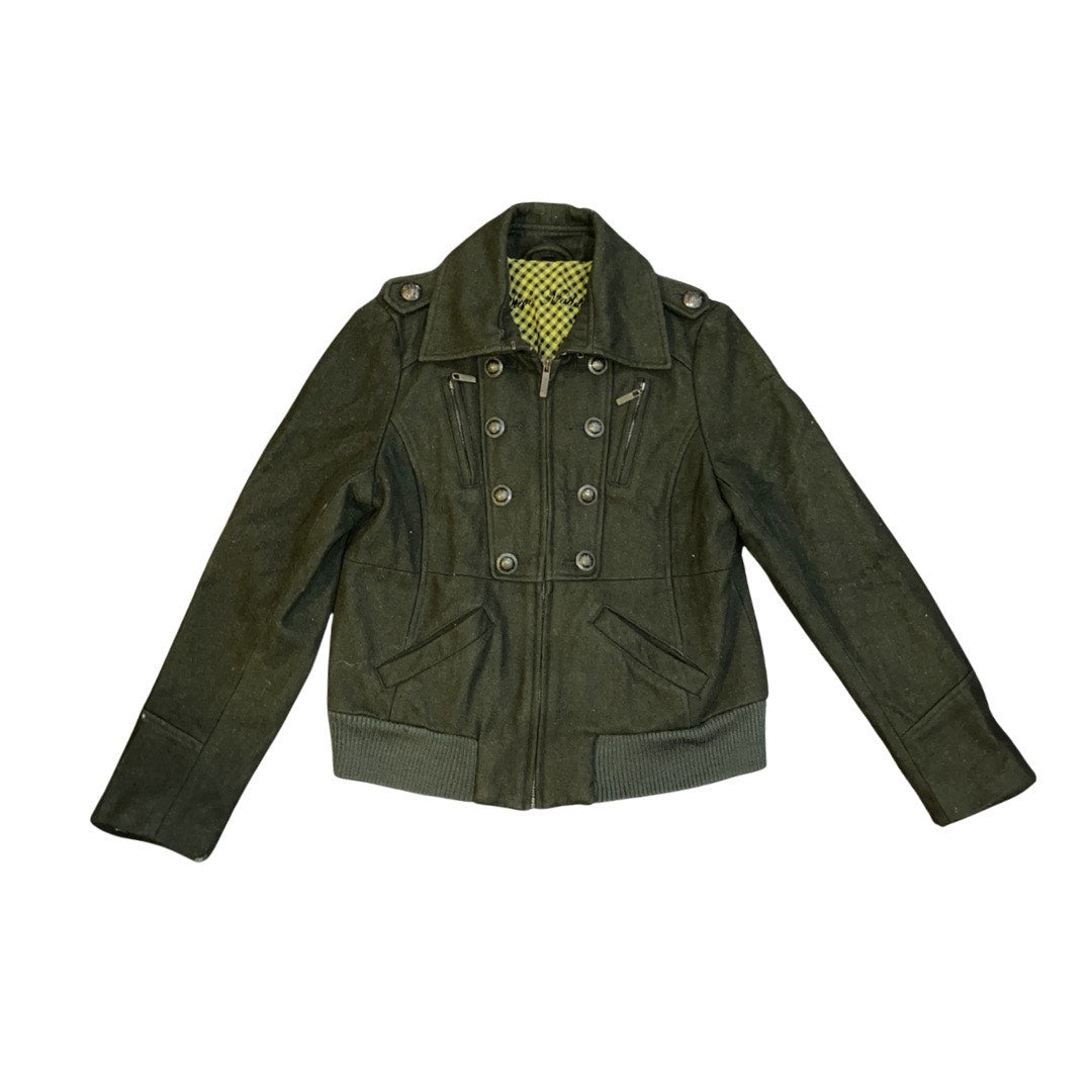 Steve Madden Womens Wool Blend Green Army Jacket Military Coat Size Medium