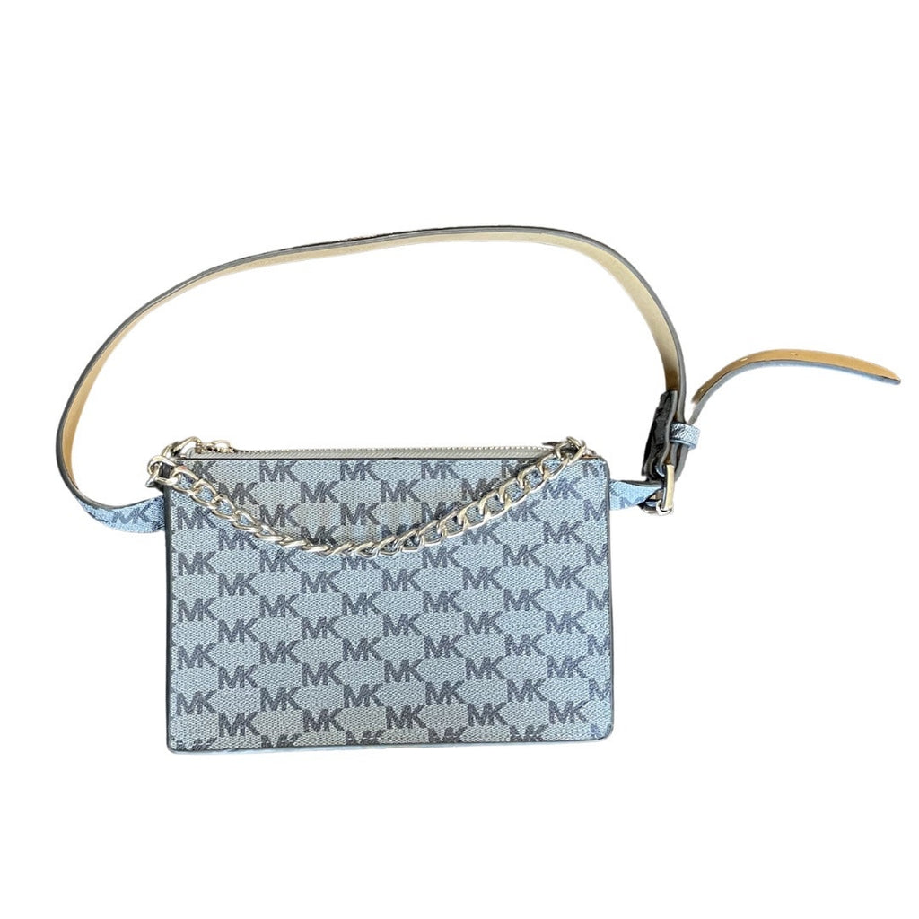 Michael Kors Signature Monogram Belt Bag Fanny Pack Silver Chain Pull Zipper