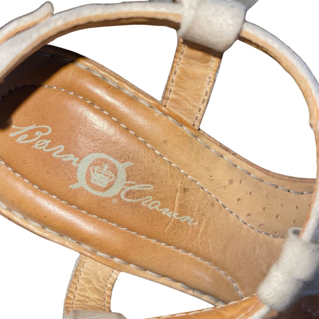 Born Crown "Myndy" Leather Sandals Cork Heel Strappy T-Strap Size 7 Boho Indie