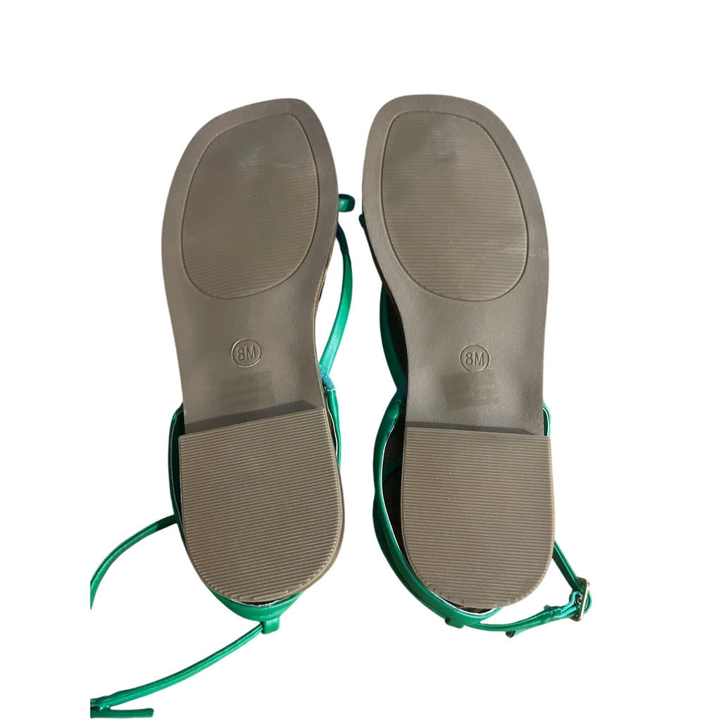 Joie Vida Kelly Green Strappy Flat Sandals SZ 8 Ankle Strap Faux Leather NEW
