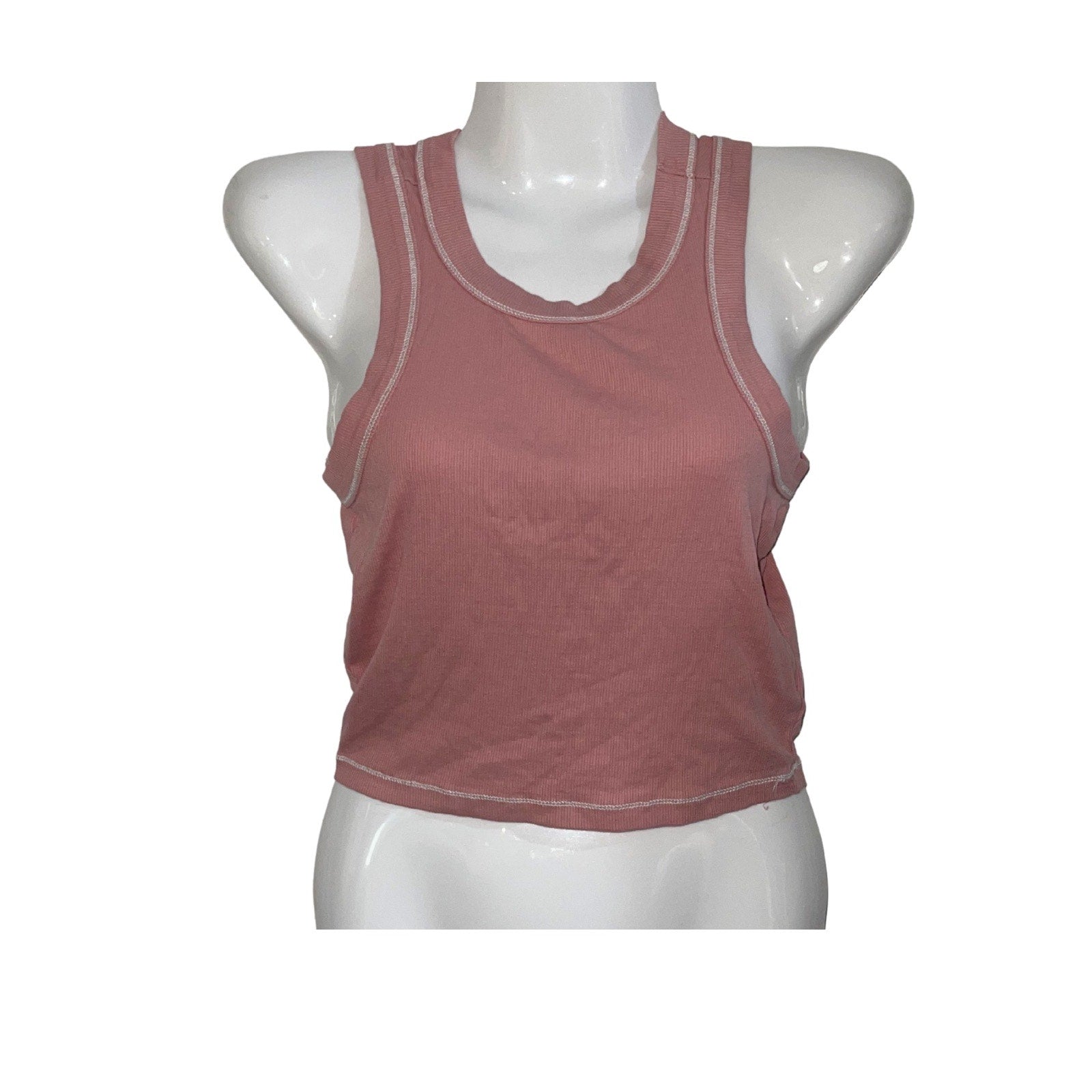 Madewell Supima Cotton Ribbed Cropped Pink Tank Top Size XXS Y2K Girly Flirty