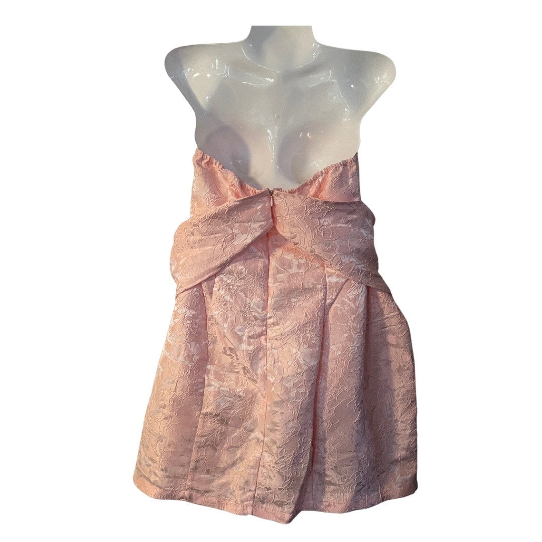 Shein Pink Floral Jacquar Strapless Bow Mini Dress SZ M Coquette Party Flirty