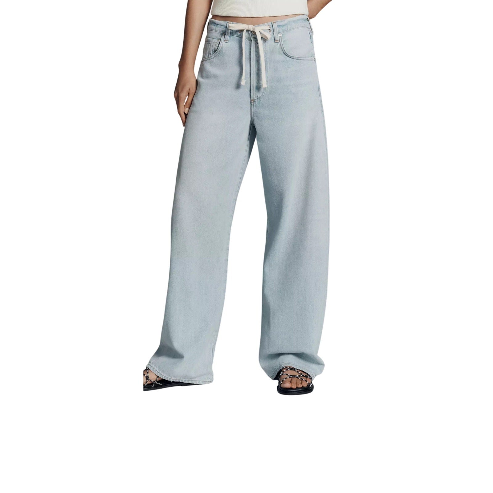 Citizens of Humanity Brynn Drawstring High-Rise Wide Leg Jeans 32 Tie Waist NWT
