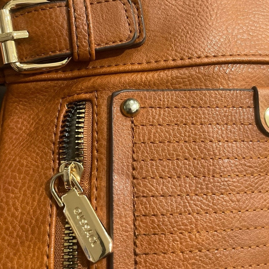 Gussaci Italy Tan Brown Faux Leather Crossbody Handbag Adjustable Strap Boho