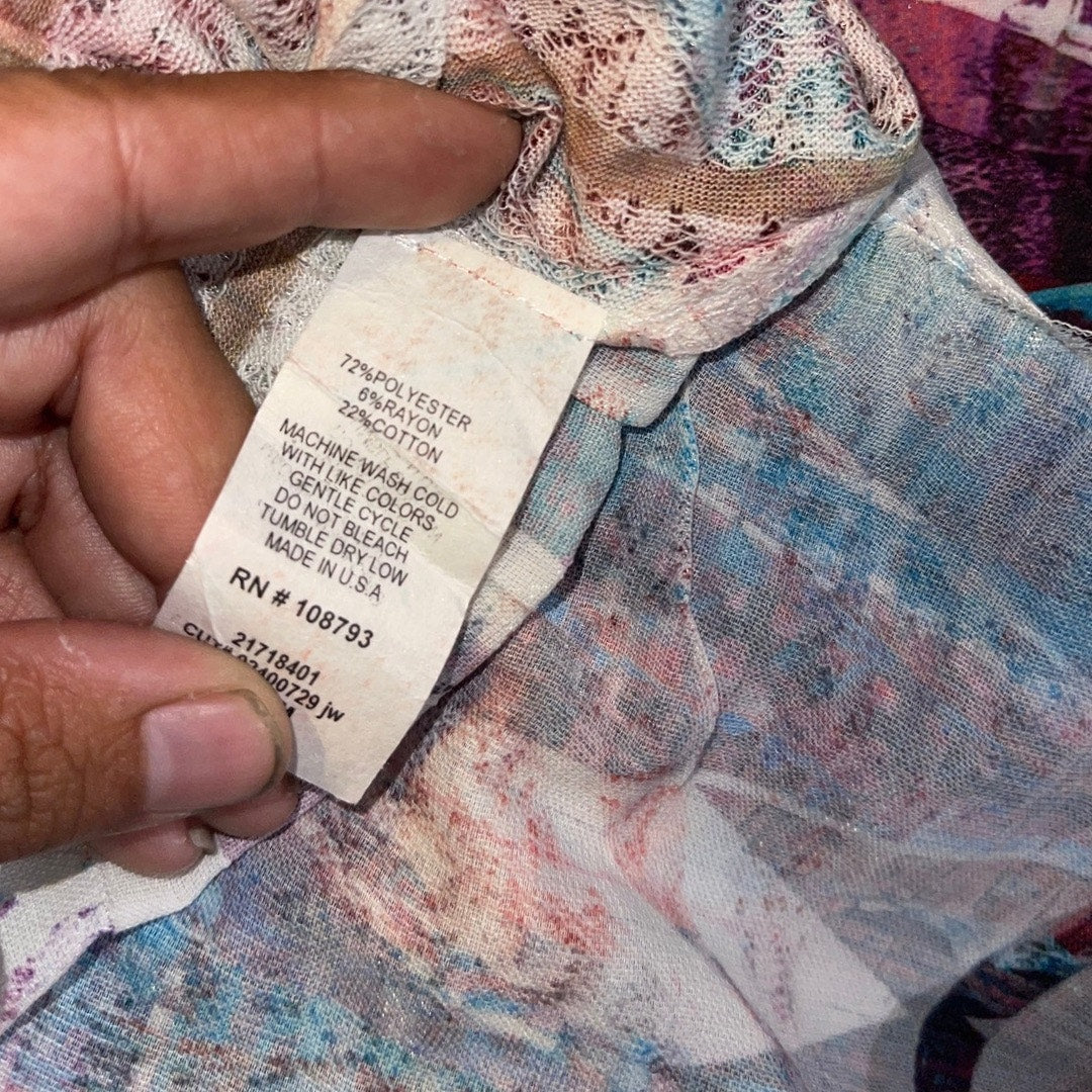 Cubism Tunic Top 3/4 Sleeve Abstract Peplum Blouse Size Medium Artsy Flare