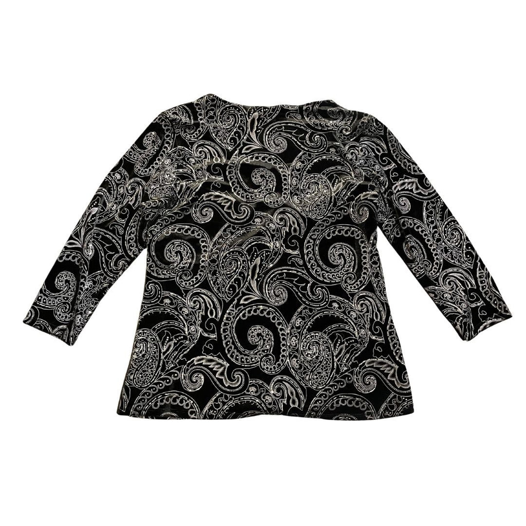 Notations Black Crush Velvet Top Silver Glitter Paisley Blouse Large Whimsygoth