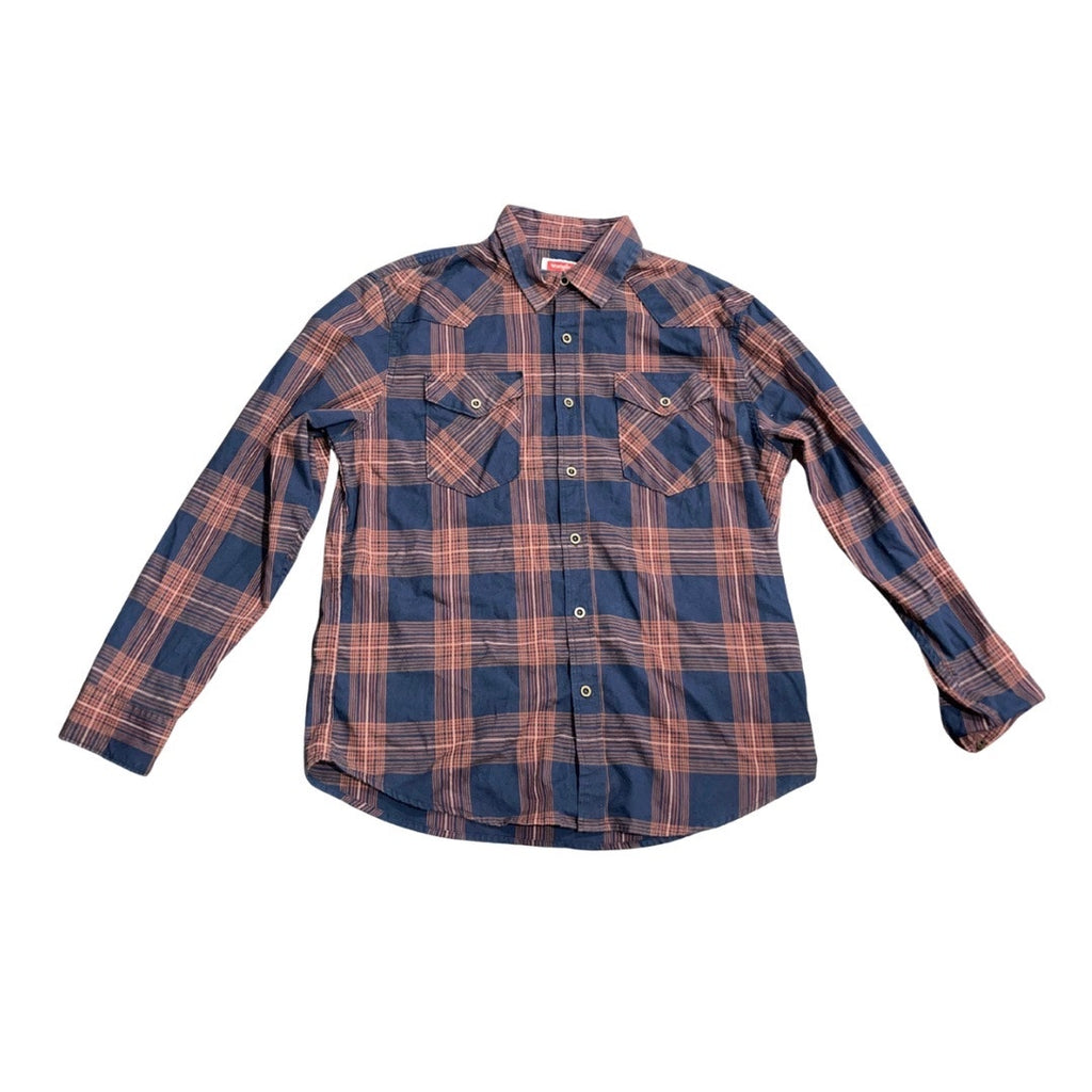 Wrangler Mens Long Sleeve Western Flannel Button up Shirt SZ Large Cowboy Rodeo