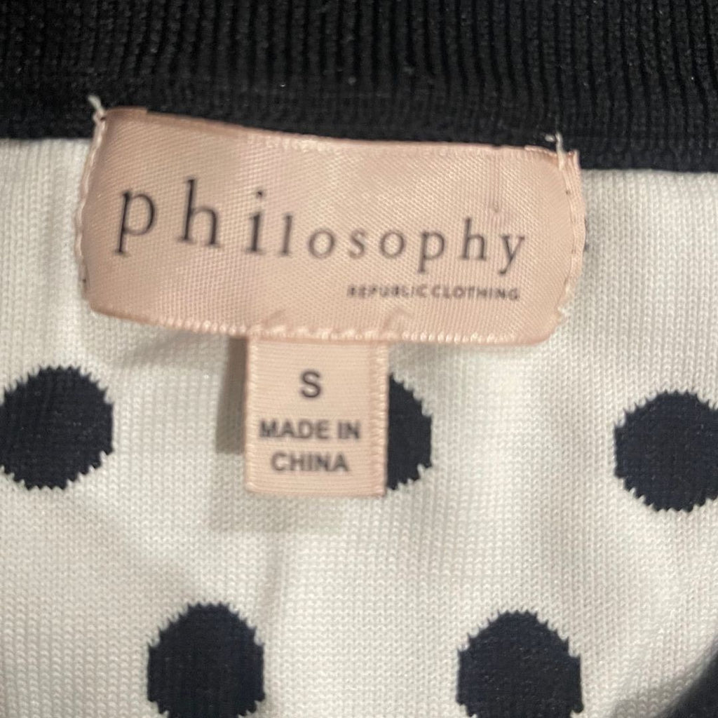 Philosophy Restyle Collection White Black Polka Dot Sweater Puffy Sleeve Top