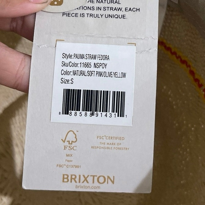 Brixton Pauma 100% Straw Fedora Sunhat SZ S (7) Vacation Beach Resort NWT