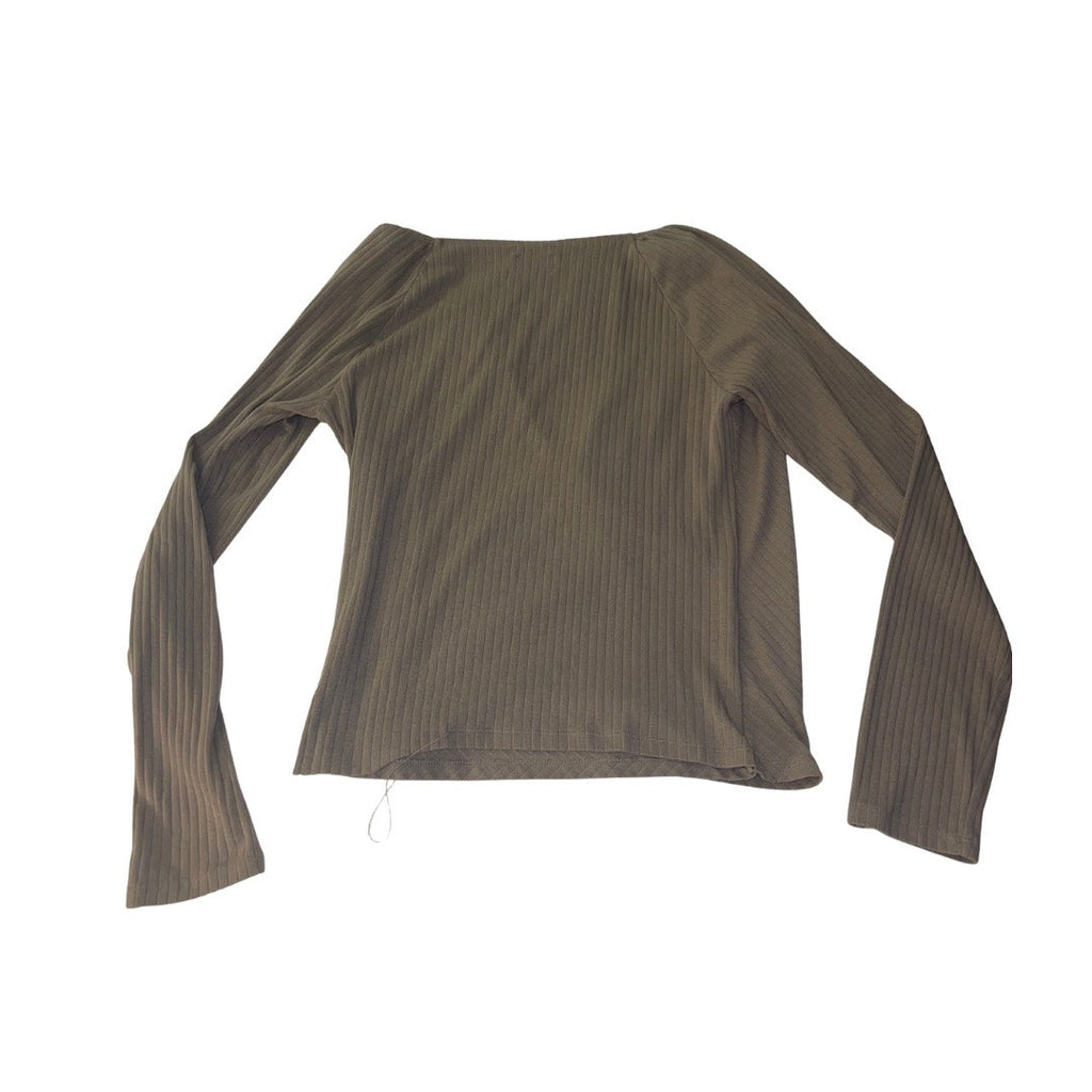 Gap Women Rib Long Sleeve Wrap Taupe Top Blouse Size Large