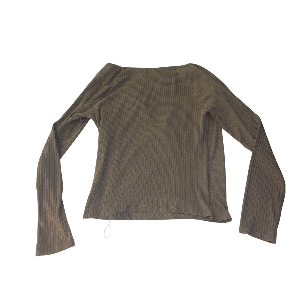Gap Women Rib Long Sleeve Wrap Taupe Top Blouse Size Large