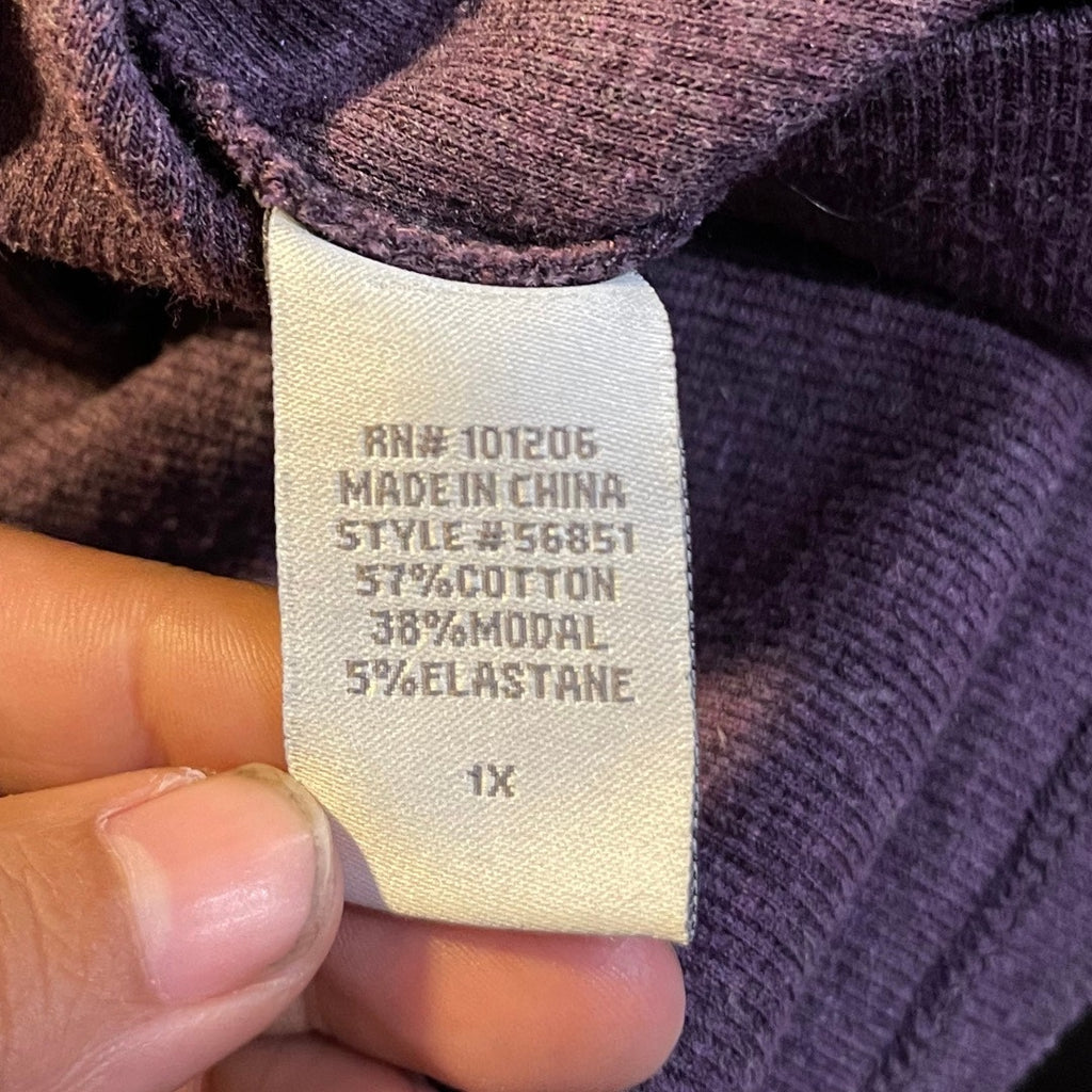 Soft Surroundings Embroidered Half Zip Ribbed Long Sleeve Blouse Plus 1X Boho