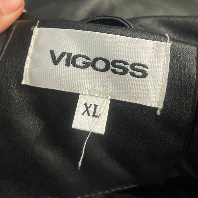 Vigoss Faux Leather Cropped Quilted Puffer Jacket SZ XL Military Flight Aviation