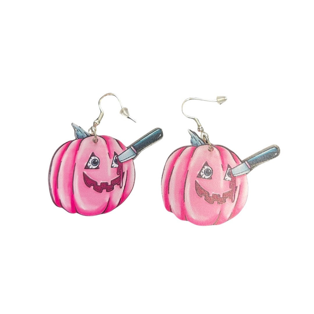 Pink Knife Pumpkin Earrings
