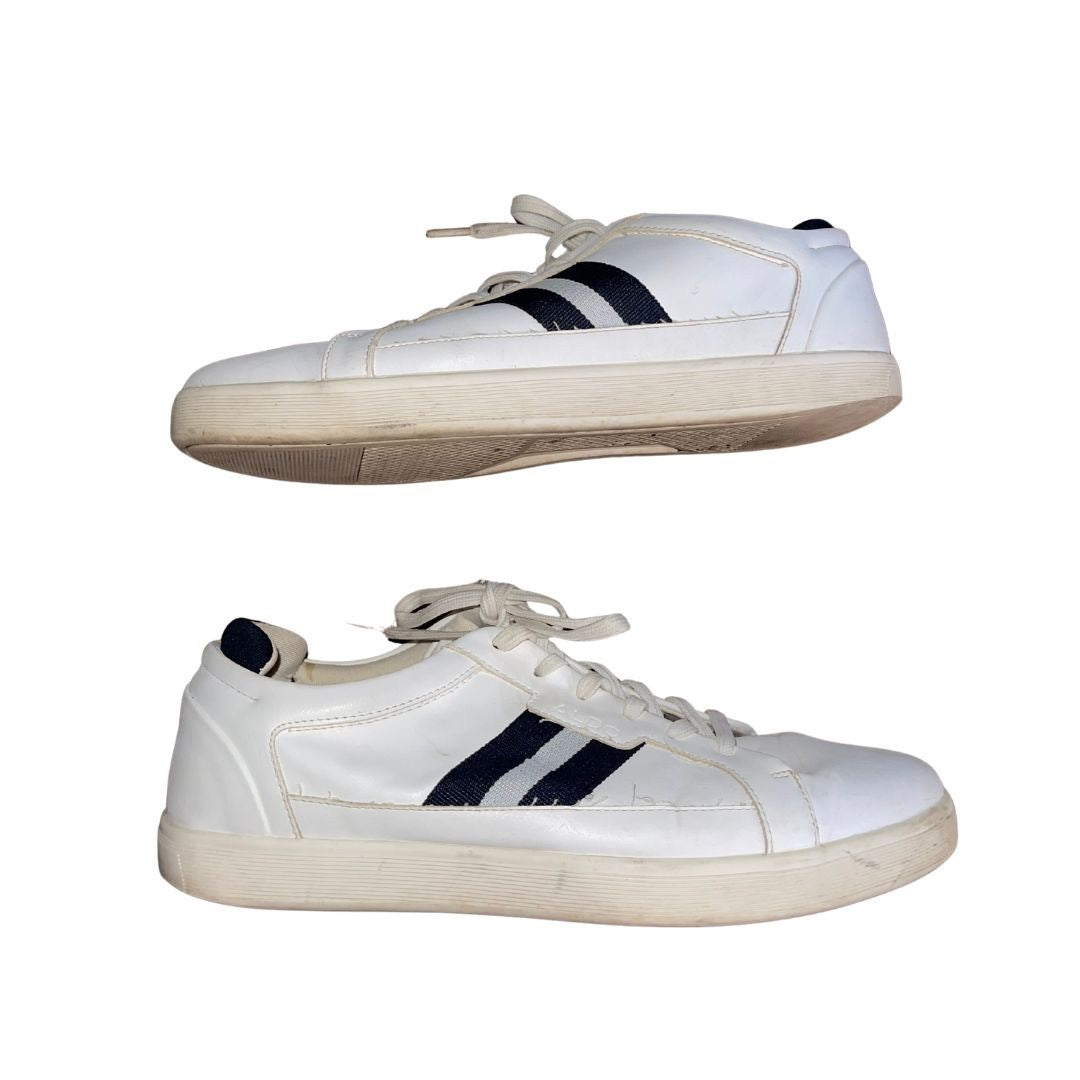 Aldo Men's White Navy Blue Striped Casual Sneakers Size 9.5