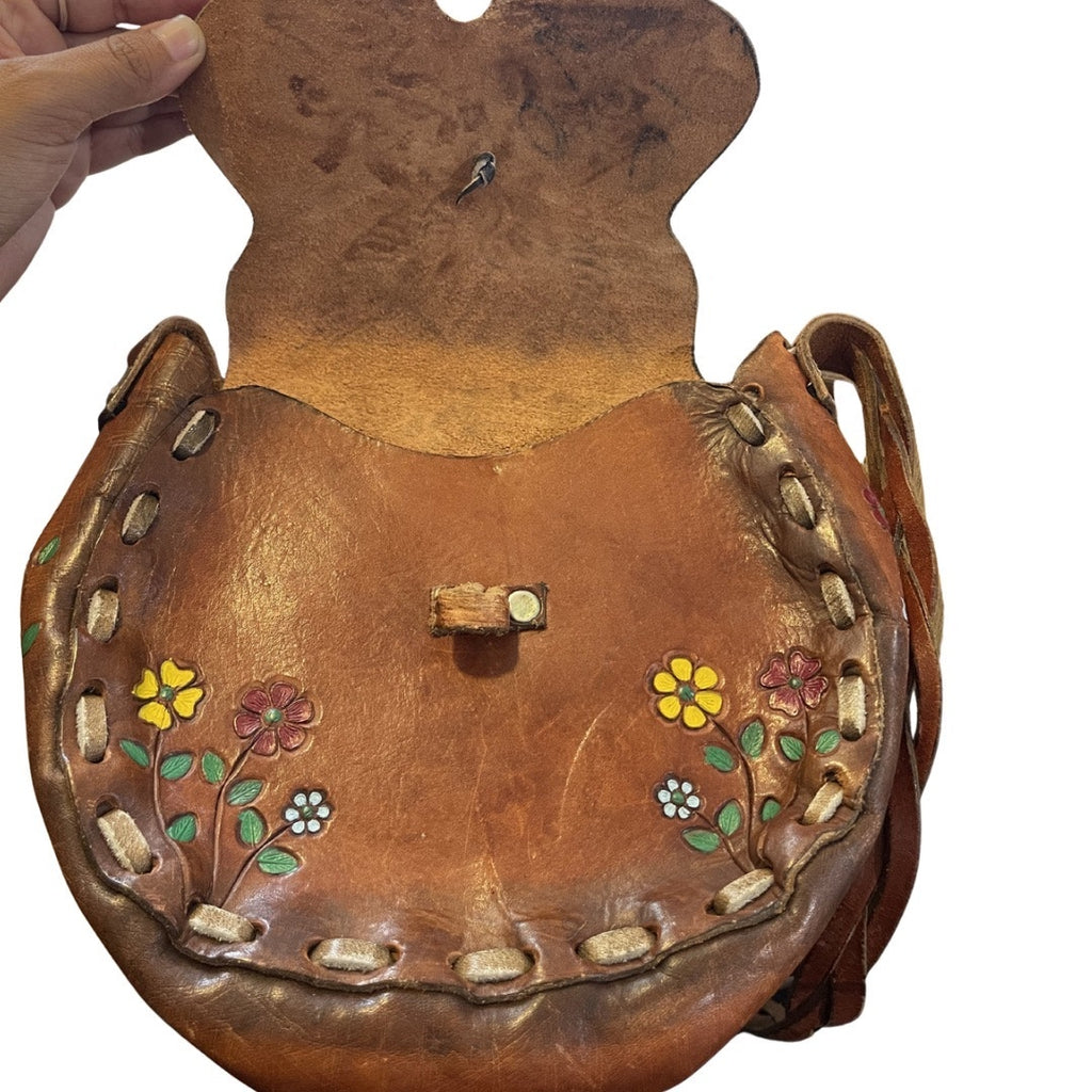 VTG Handmade Tooled Mexican Leather Boho Hippie Saddle Bag Eagle Aztec Calendar