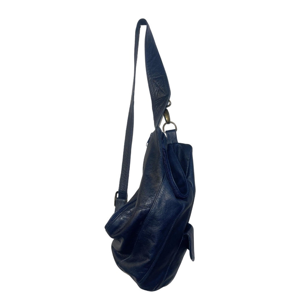 Blue Leather Comfort Carry all Single Strap Sling Bag Purse Indie Boho