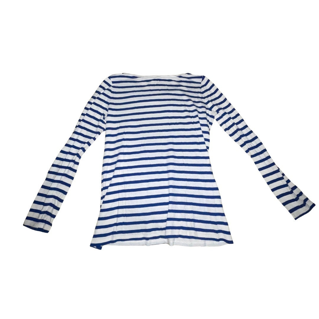 Loft Blue White Striped Long Sleeve Shirt Embroider Merci Harbor Nautical Paris