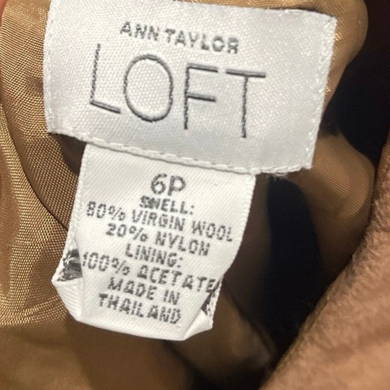 Ann Taylor Loft Tan Wool Blend Pants Mid Rise Wide Leg Size 6P Office Careerwear