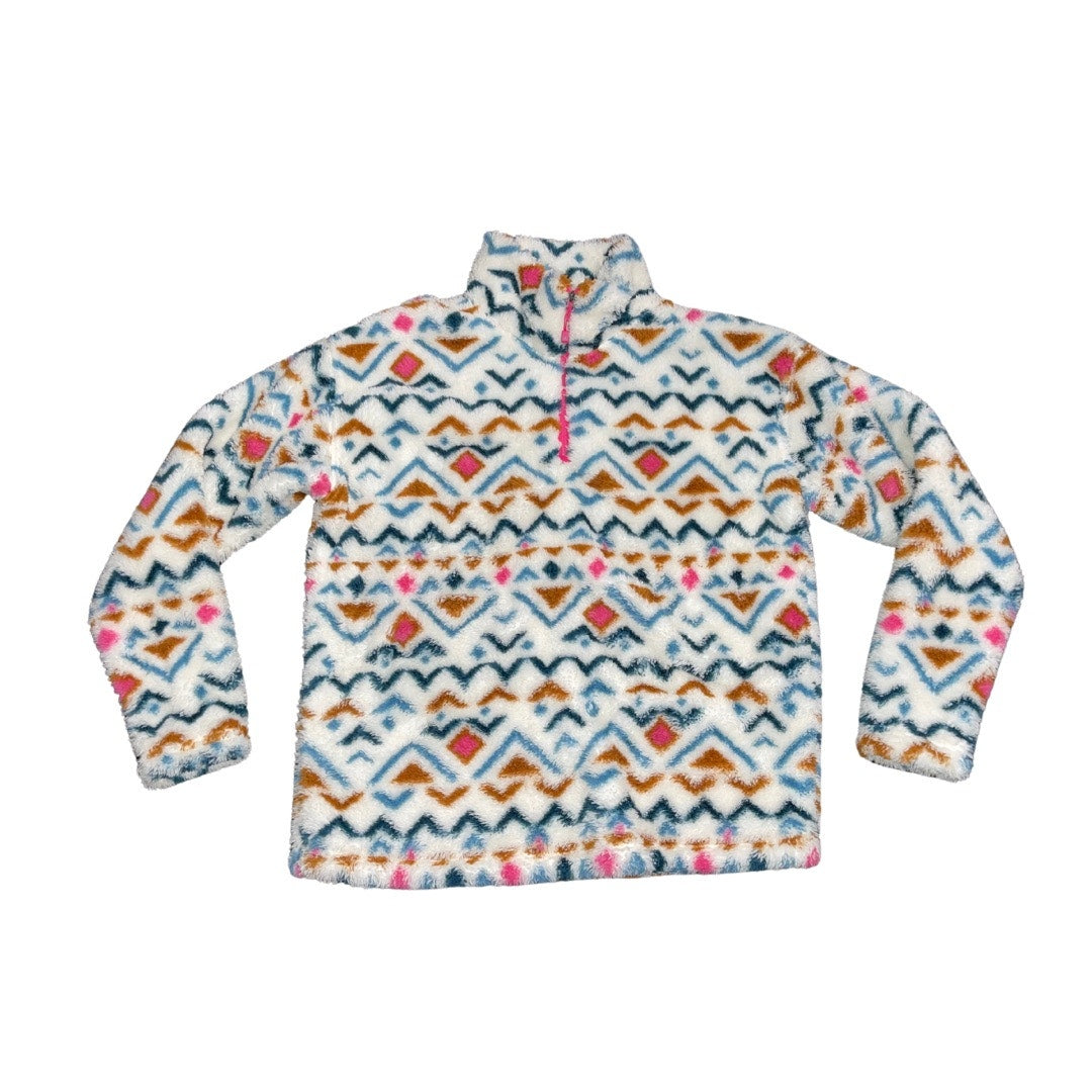 Eddie Bauer Women's Midweight Plush Quarter zip fleece Pullover Aztec design