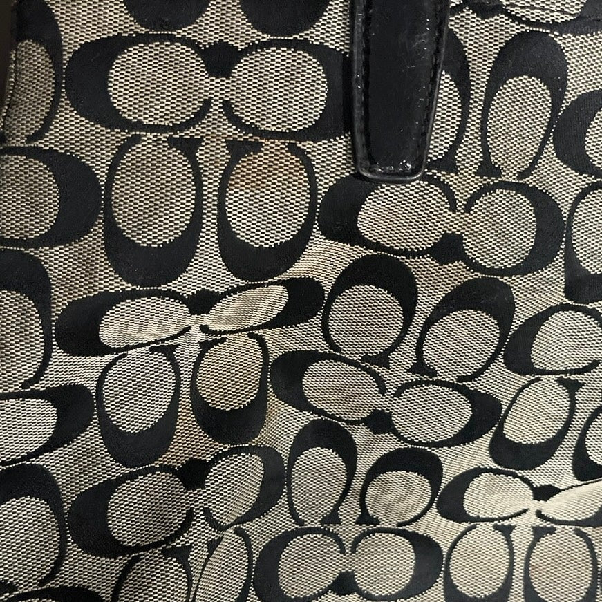 Coach Signature C Black Gray Canvas Tote Shoulder Bag Y2k VTG Flaw Purse