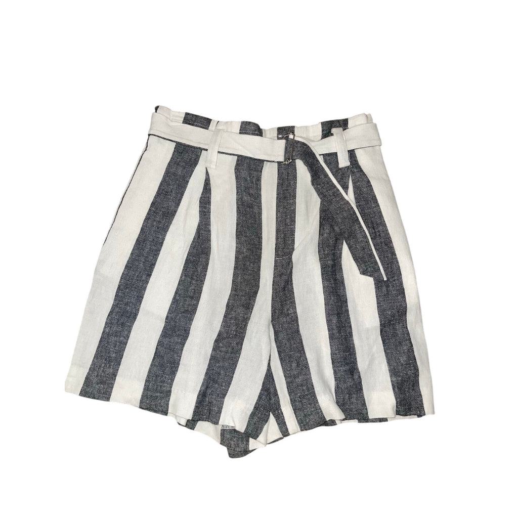 Calvin Klein Women's Gray Striped Linen Blend High Rise Belted Dress Shorts
