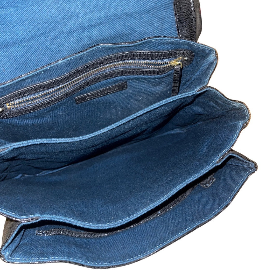 Ann Taylor Reptile Shimmer Leather Black Shoulder Bag Messenger Flap Purse