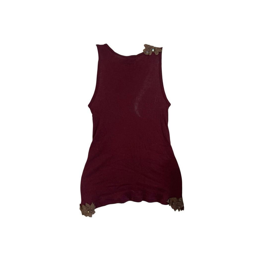 Vintage Y2K Damsel Sequin Lace Trim Ribbed Burgundy Tank Top SZ S Fairy Grunge