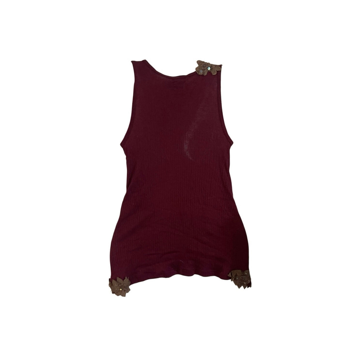 Vintage Y2K Damsel Sequin Lace Trim Ribbed Burgundy Tank Top SZ S Fairy Grunge