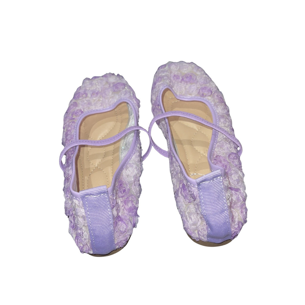 Purple Unique Rose Floral Lace Flats Ballet Ballerina Shoes 7.5 Mesh Artsy Boho