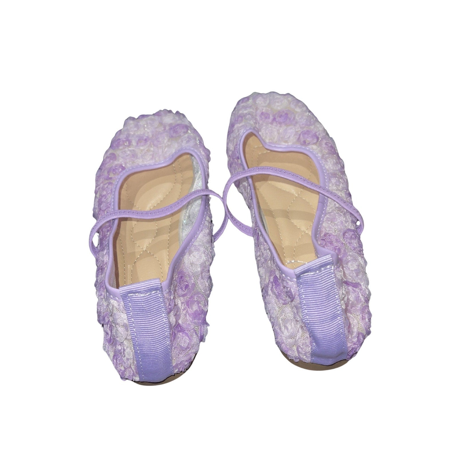 Purple Unique Rose Floral Lace Flats Ballet Ballerina Shoes 7.5 Mesh Artsy Boho