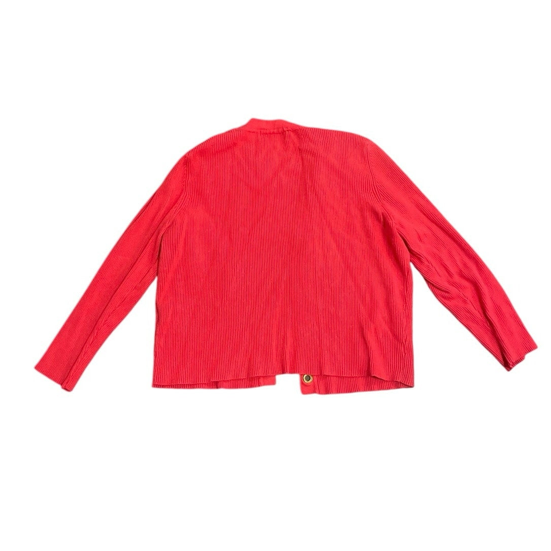 Calvin Klein Red Ribbed Open Front Cardigan Sweater SZ M Career Office Holiday