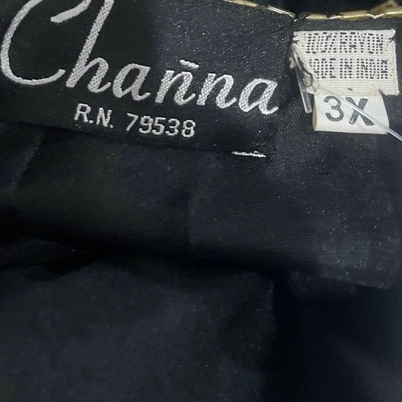 Channa Black Gold Beaded Lace Dress SX 3X VTG 80s 90s Cocktail Evening Wear NWT