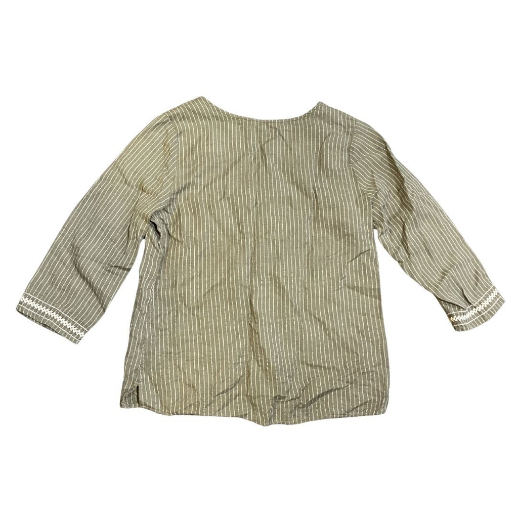 Eddie Bauer Boho Embroidered Tunic Blouse Top SZ PM Peasant Cottage Linen Blend