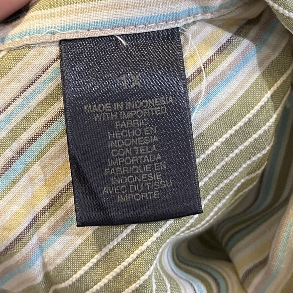 Liz Claiborne Green Striped Button up Long Sleeve Blouse Size 1X Retro Chic