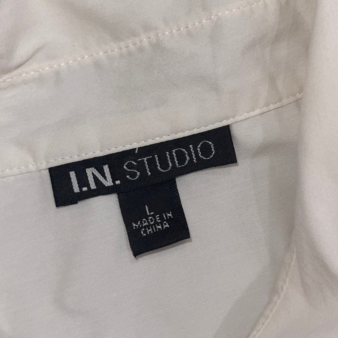 I.N. Studio Vintage Pleated Front Ruffles Puff Sleeve Blouse Top Size Large
